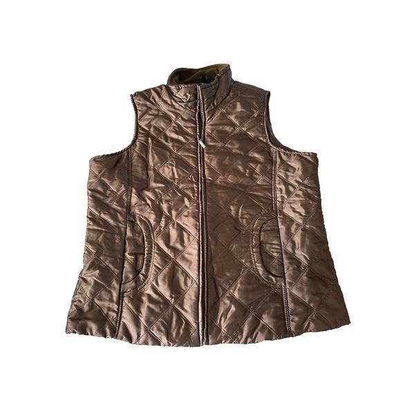 Jane Ashley Puffer Vest Jacket Rust Brown Size XL Full Zip Quilted - Picture 1 of 15